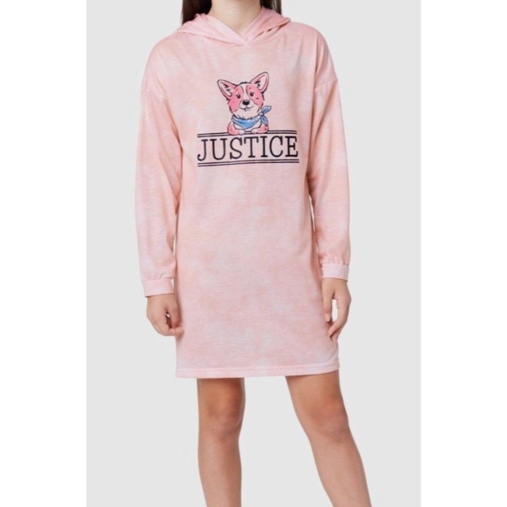 Justice Pink Hoodie Dress Sleep Gown with Dog Print